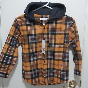 🆕️Zara Kids Orange Plaid Cotton Button Up Hoodie Size 8 - BNWT GIFTABLE